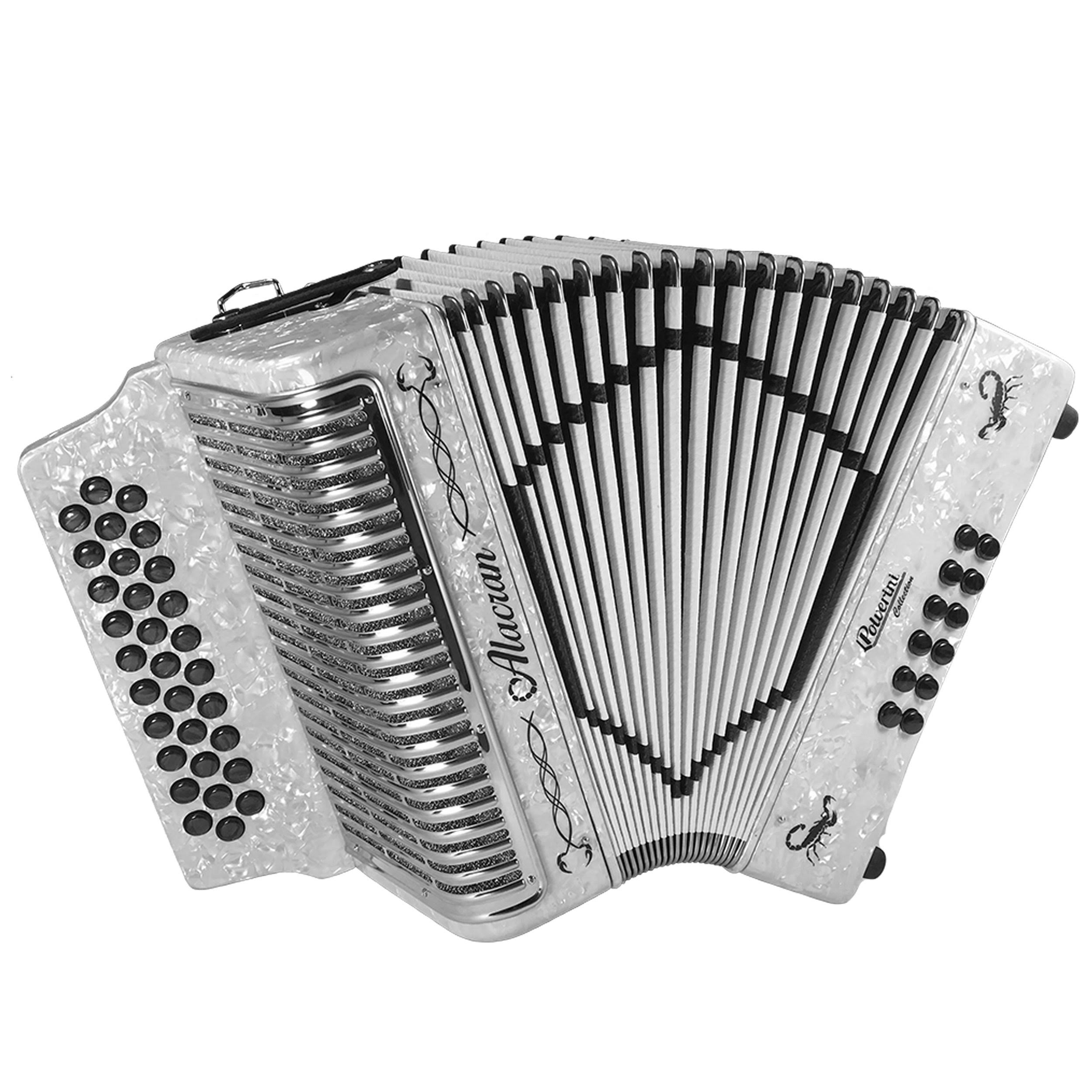 Alacran 31 Button 12 Bass Button Accordion EAD with Straps and Case, White
