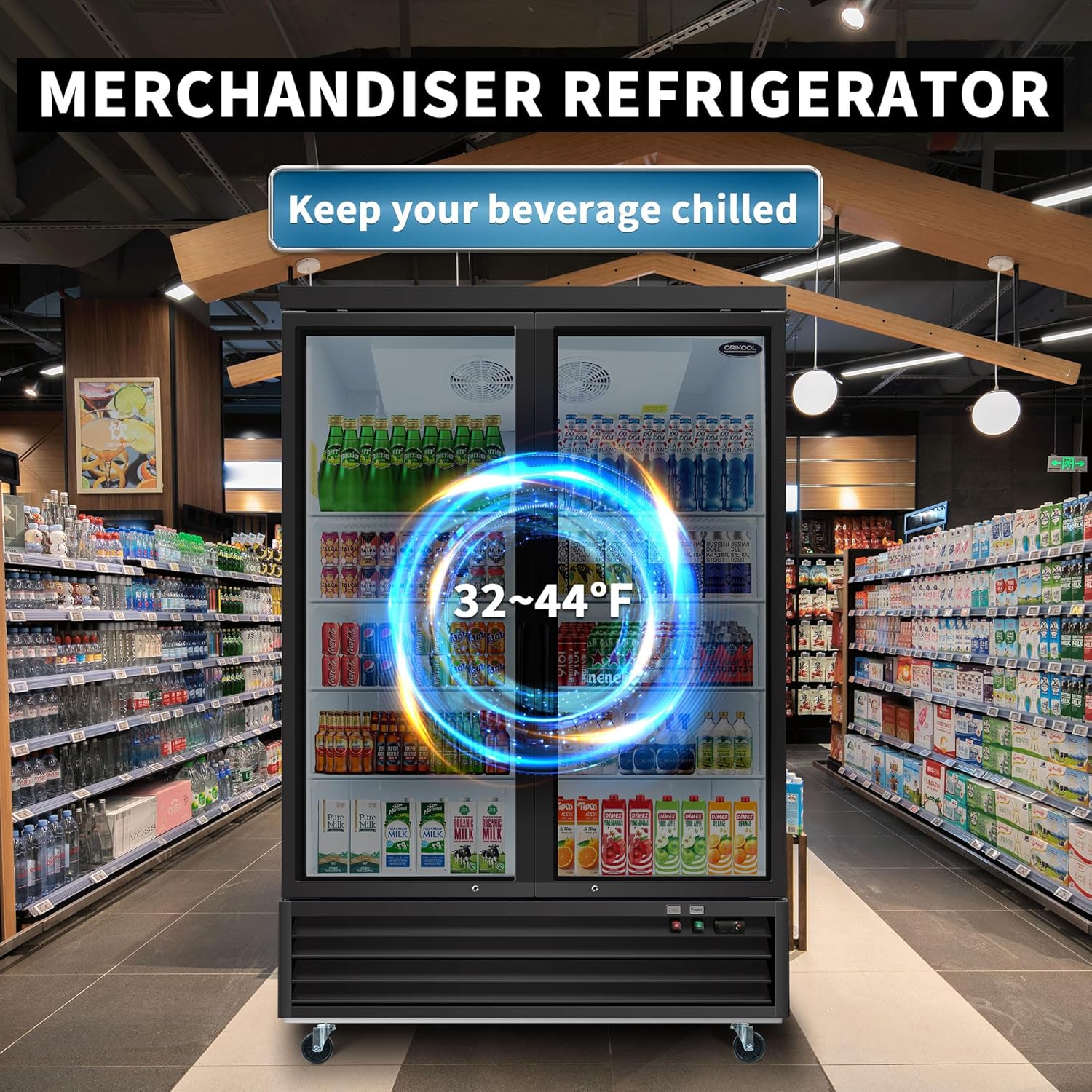 Glass Door Merchandiser Refrigerator with LED Lighting, 44.7 cu.ft Commercial Beverage Cooler, Auto Defrost, Extra Adjustable Shelves and Drink Organizers, ETL Certifications