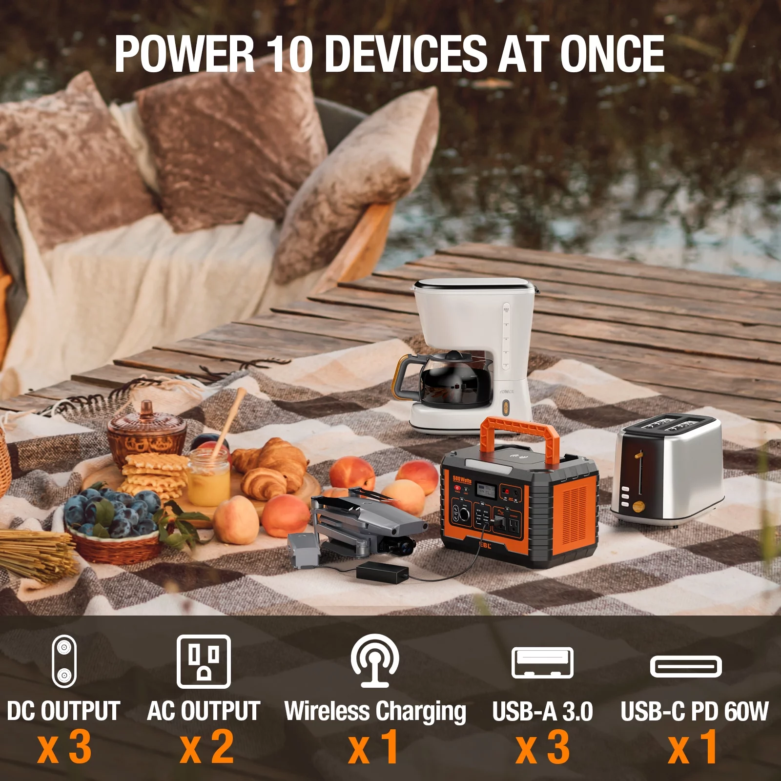 EBL 500W Portable Power Station Solar Generator - 519.4Wh Power Battery for Camping Outdoor Activities with Storage Bag