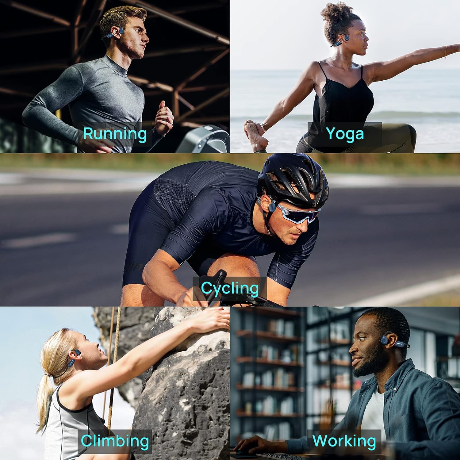 Bone Conduction Headphones Bluetooth, Mionbel Stereo Wireless Earphones Built-in Noise-canceling Mic, Open-Ear Waterproof Sport Headsets for Running Cycling Yoga Hiking Driving Travel, Blue