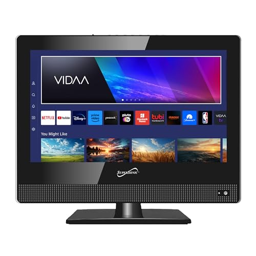 Supersonic SC-1520VTV 15.6 inch Smart AC/DC LED TV, Powered by VIDAA, 1080p, WiFi, Built-in Speakers, USB, HDMI, for Kitchen, RV, Boat, Truck, Playroom, Dorm Room, Remote, DC Car Cord Included