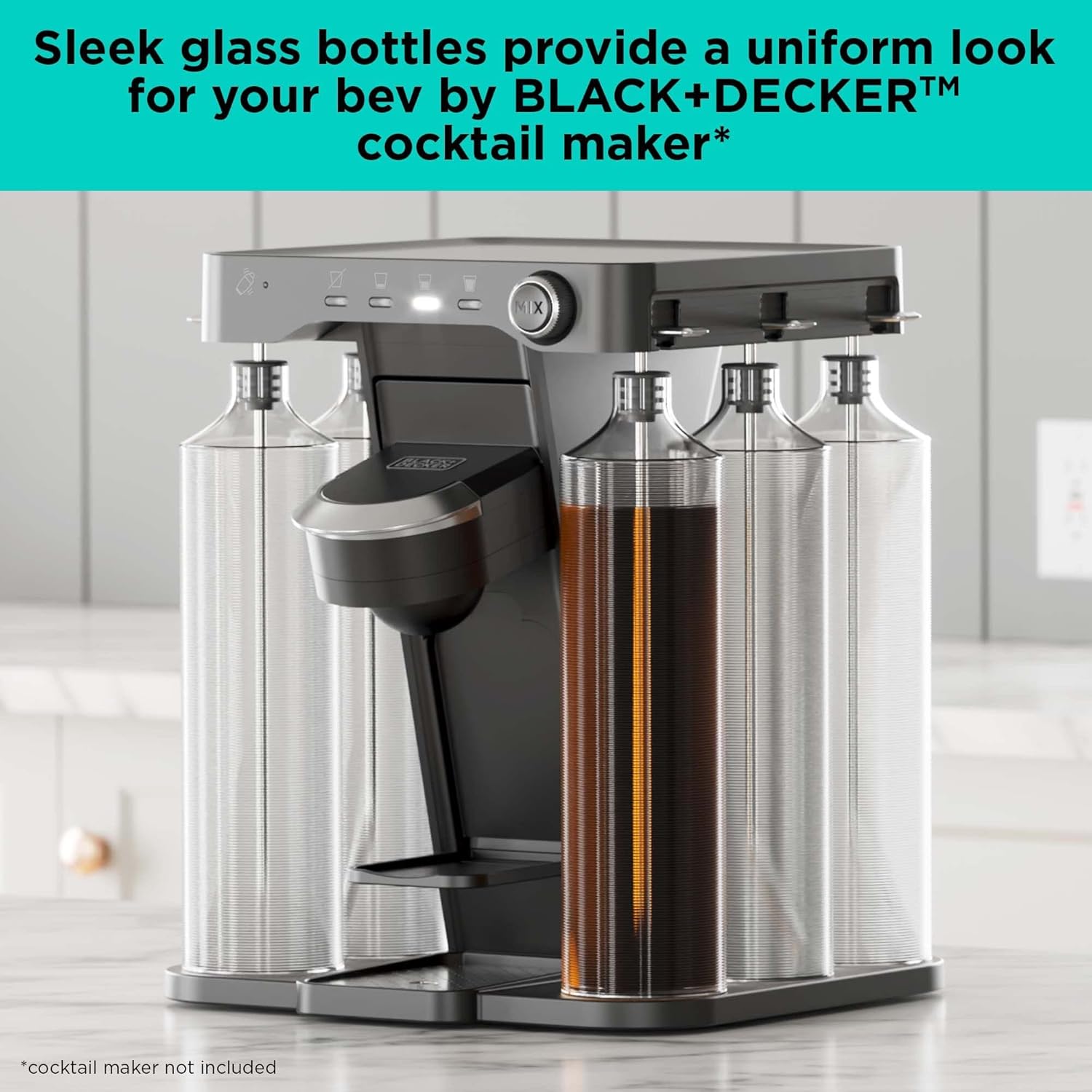 bev by BLACK+DECKER Cordless Cocktail Maker Machine and Drink Maker for Bartesian capsules (BCHB101) & bev by BLACK+DECKER Cocktail Maker Glass Liquor Dispenser Bottles, Dishwasher