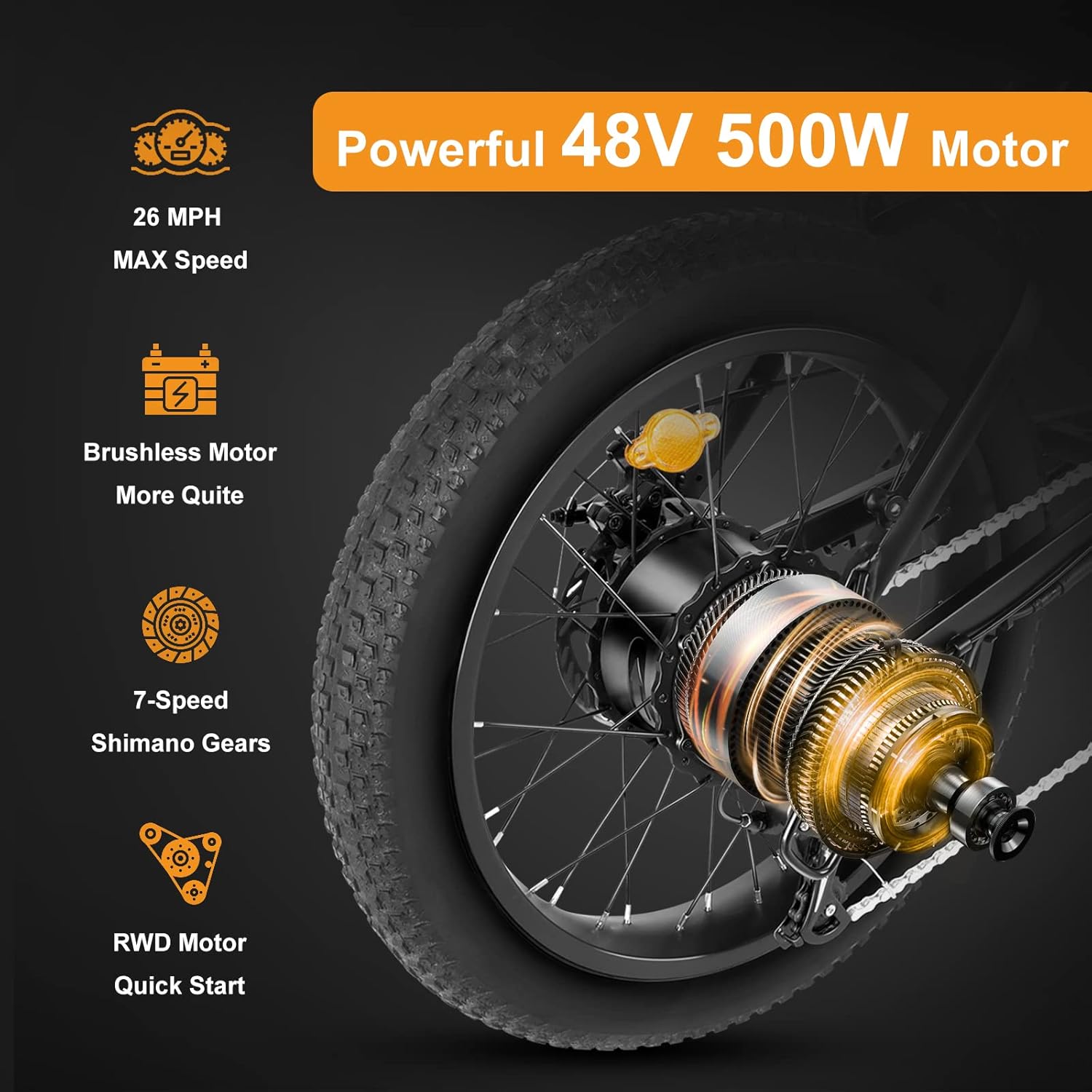 Jasion EB7 Electric Bike for Adults, 500W Motor 26MPH Max Speed, 48V 10AH Removable Battery, 20" Fat Tire Foldable Electric Bike with Dual Shock Absorber, and Shimano 7-Speed Electric Bicycles