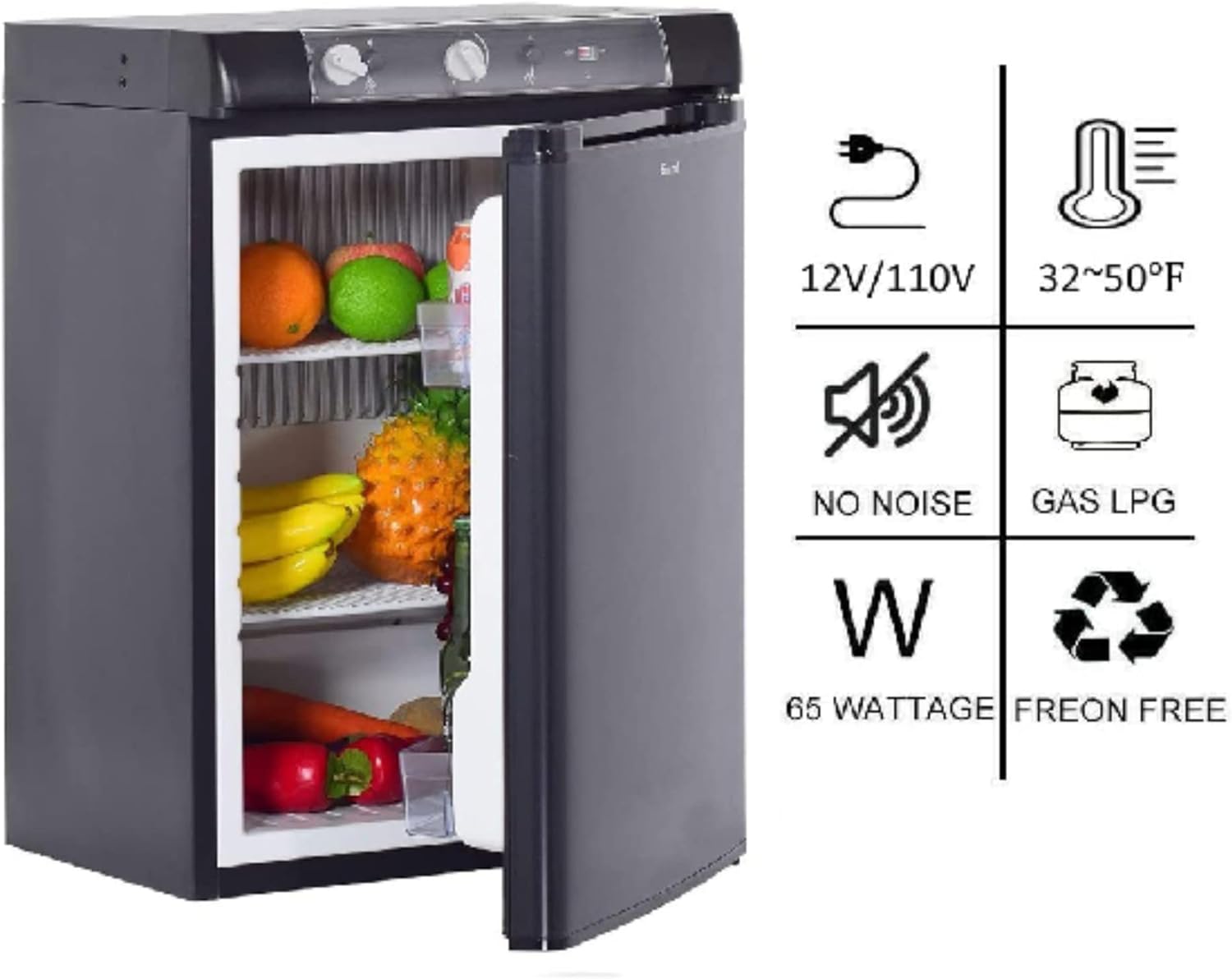 Smad 3 Way Caravan Propane Fridge 120V 12V LPG Gas Refrigerator for RV Campervan, Black, 2.1 Cu.ft.