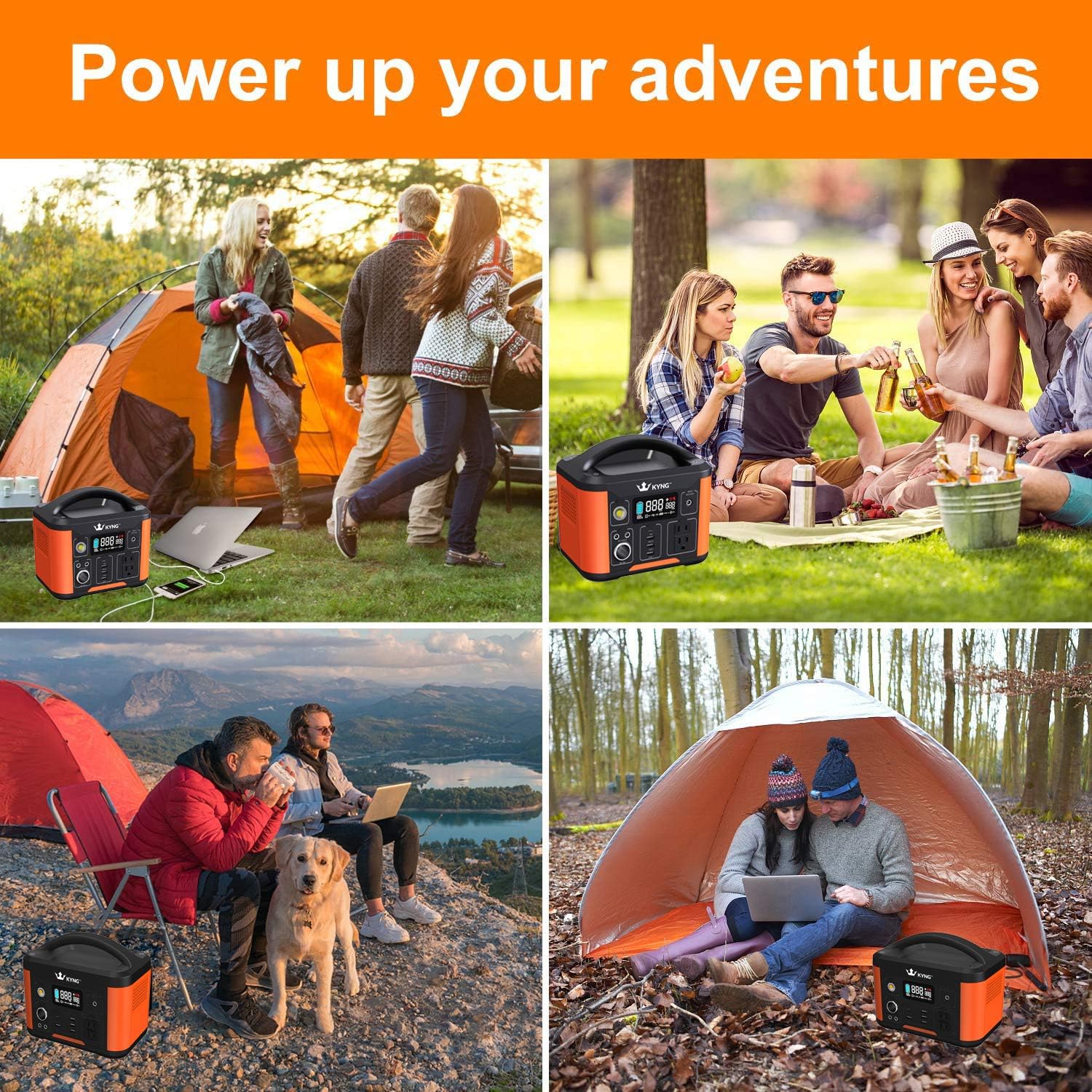 KYNG 515Wh Portable Power Station Solar Generator Pure Sine Wave Lithium Battery, Solar Panel Charge Connection, Emergency Power Supply, LED Screen, CPAP, Camping, RV Generator