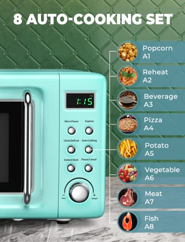 Compact Microwave Oven, SIMOE Retro Small Countertop Microwave with 8 Auto-cooking Set