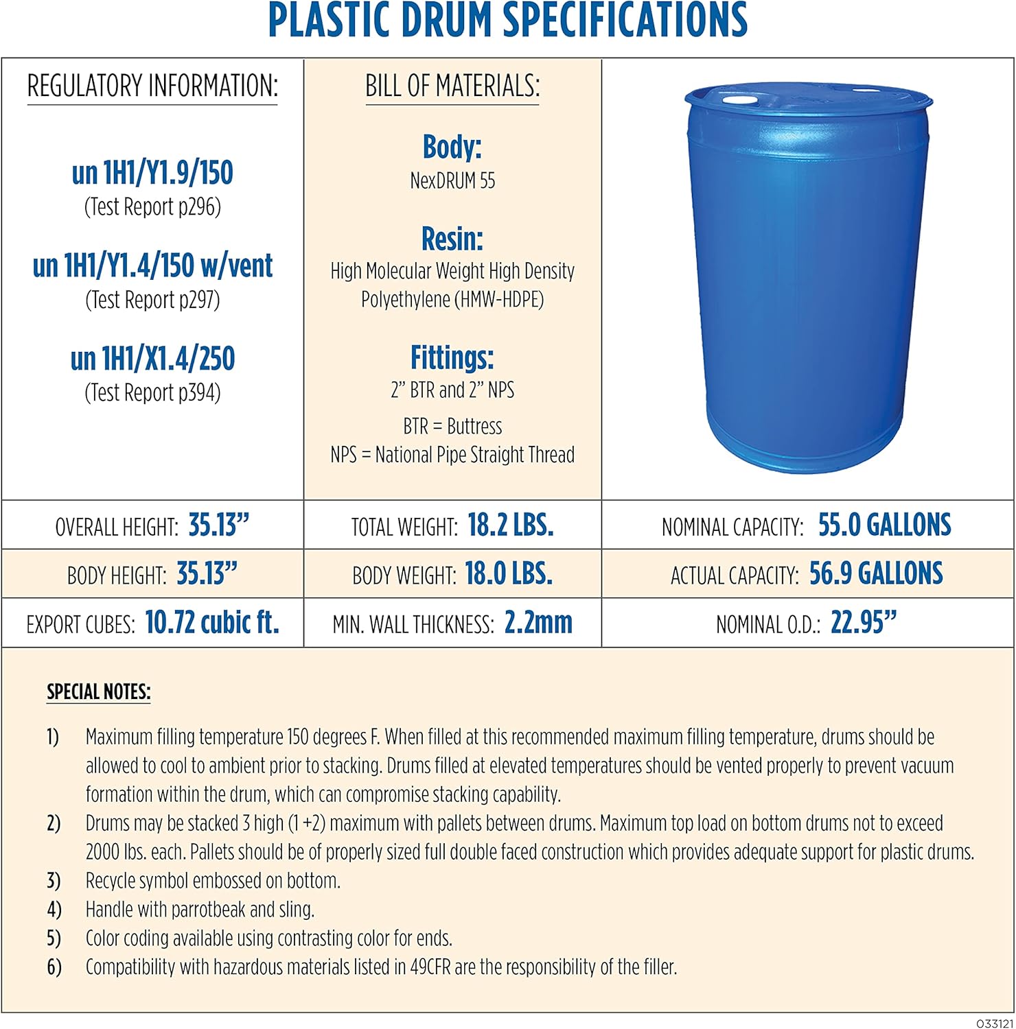 Augason Farms 6-07910 Treatment Water Filtration and Storage Kit 55 Gallon BPA-Free Wate, Blue
