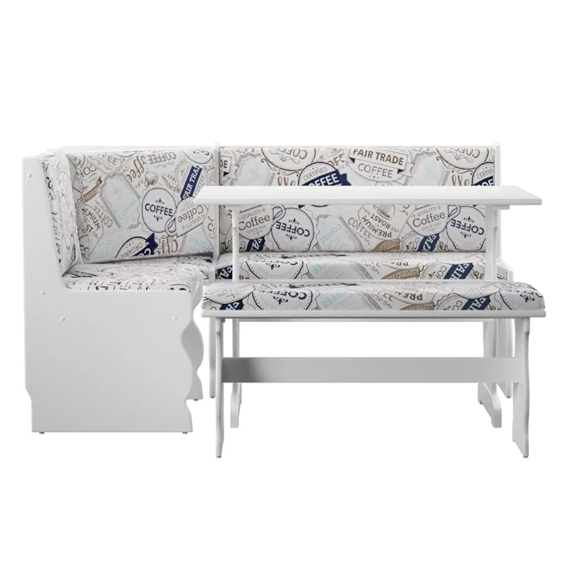 Linon Natasha Wood Corner Nook Dining Set in White