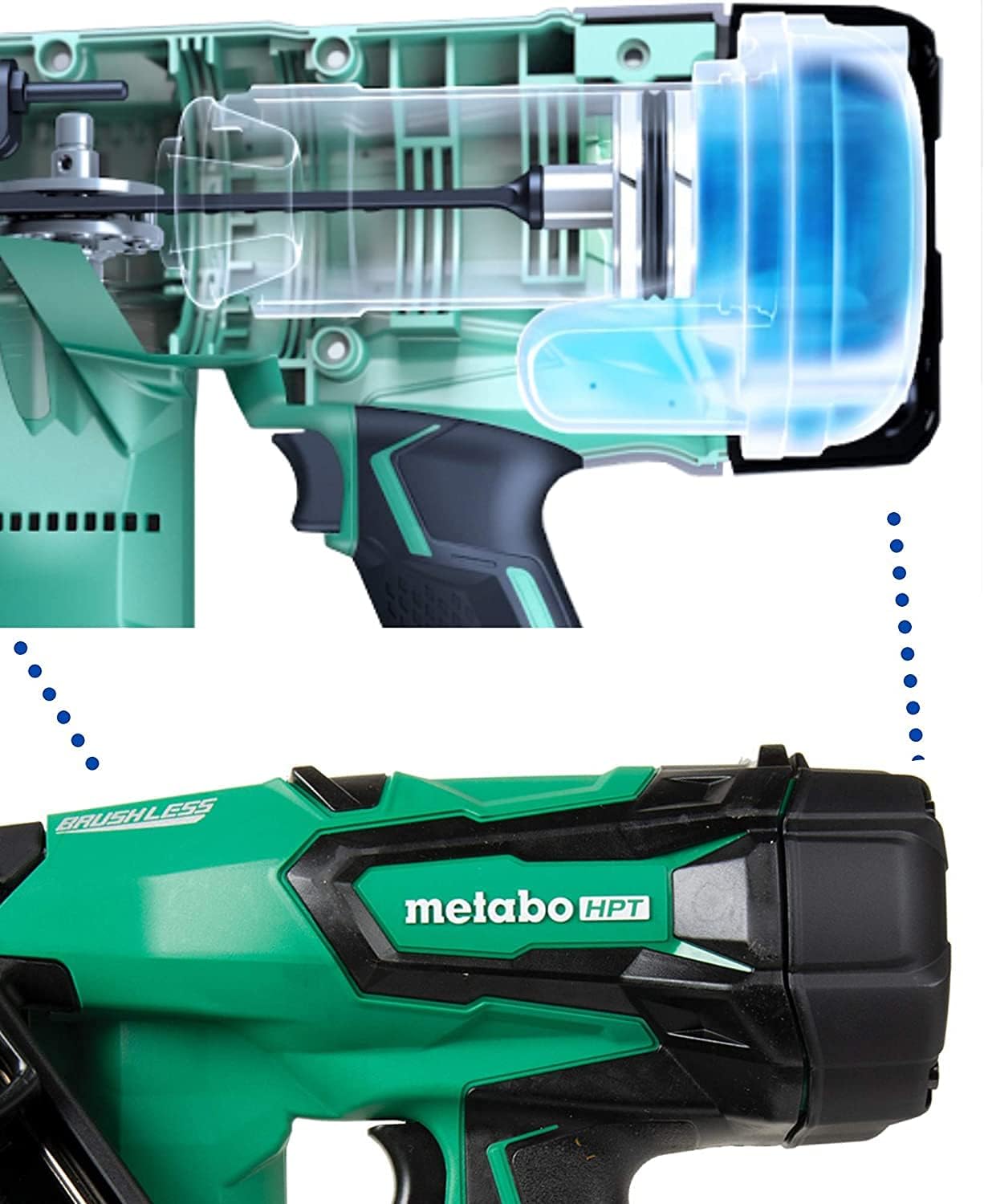 Metabo HPT Cordless Finish Nailer Kit, 18V - 3.0 Ah Lithium Ion Battery, Brushless Motor, 15 Gauge, Lifetime Tool Warranty (NT1865DMAS)