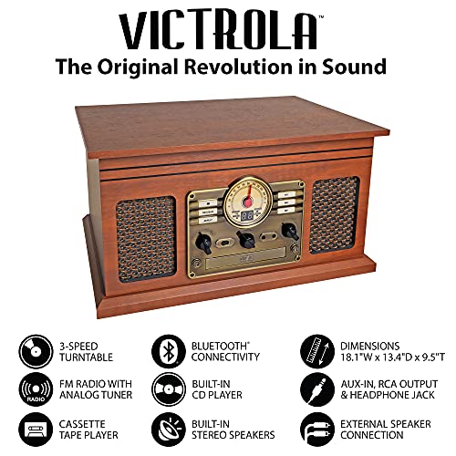 Victrola Nostalgic 6-in-1 Bluetooth Record Player & Multimedia Center with Built-in Speakers