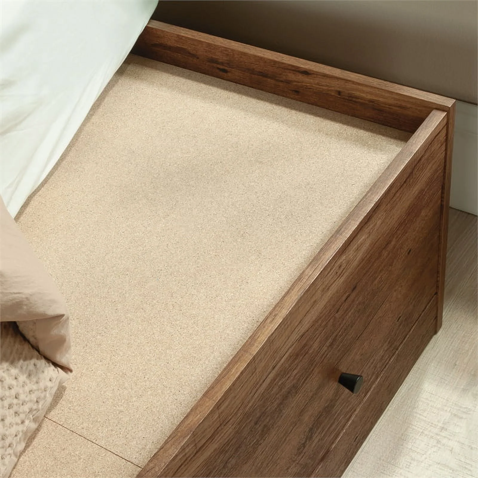 Sauder Boulevard Cafe Engineered Wood Queen Storage Bed in Vintage Oak Finish