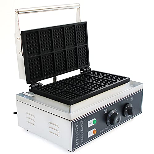 Commercial Belgian Waffle Maker Machine, Adjustable Temperature & Time Control, Stainless Steel Square Pancake Baking Nonstick Plates