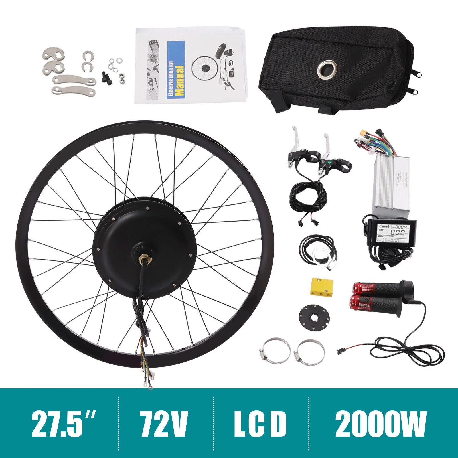 72V 2000W Rear Wheel Motor 2000W Electric Bike Kit with Mutifunction Display