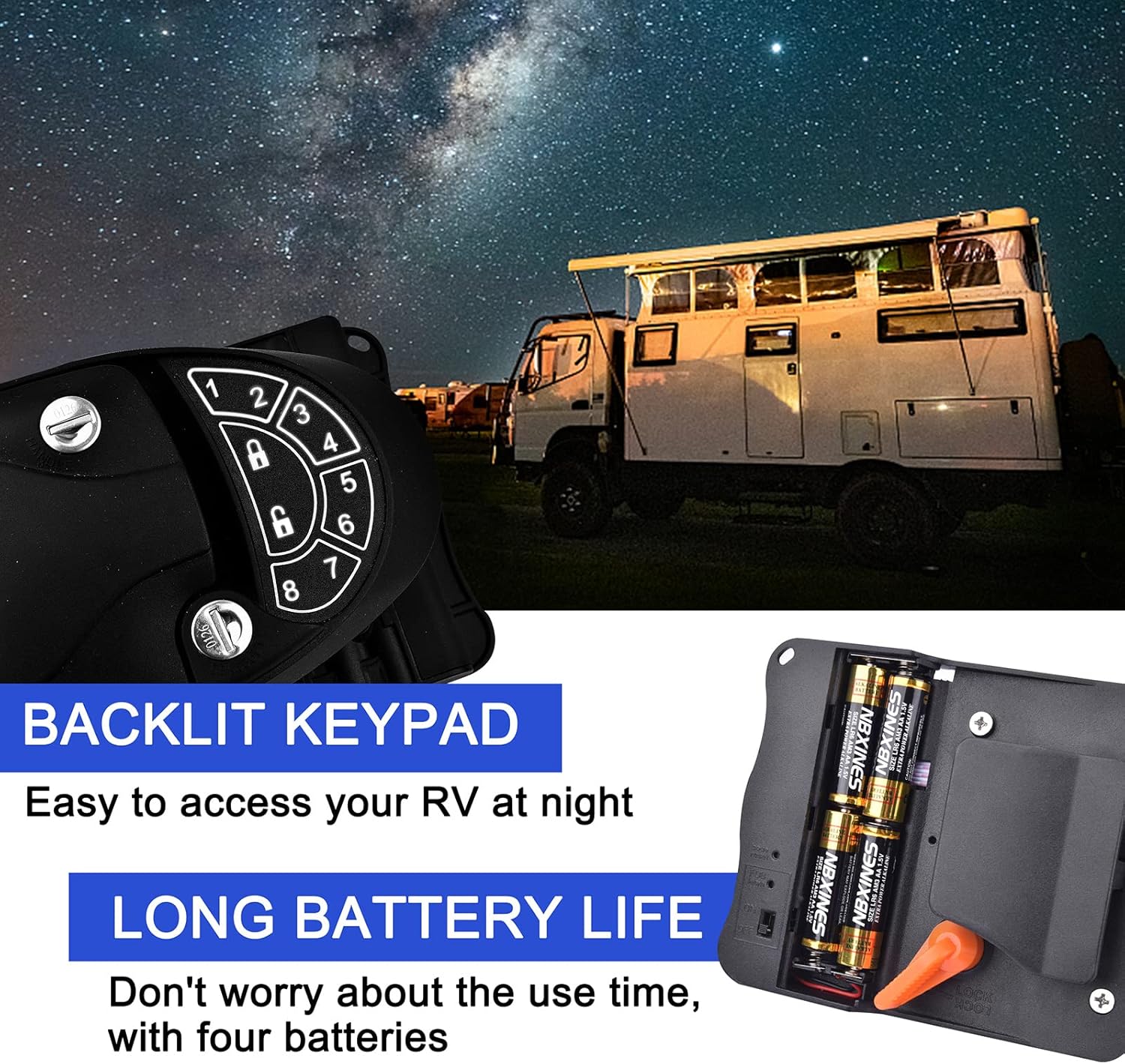 RVLIBRO by RISTOW RV Keyless Entry Door Lock - Waterproof & Shockproof RV Door Lock 2 Key Fobs and Backlit Keypad 100% Metal RV Door Lock with Install Tools for Travel Trailer Camper