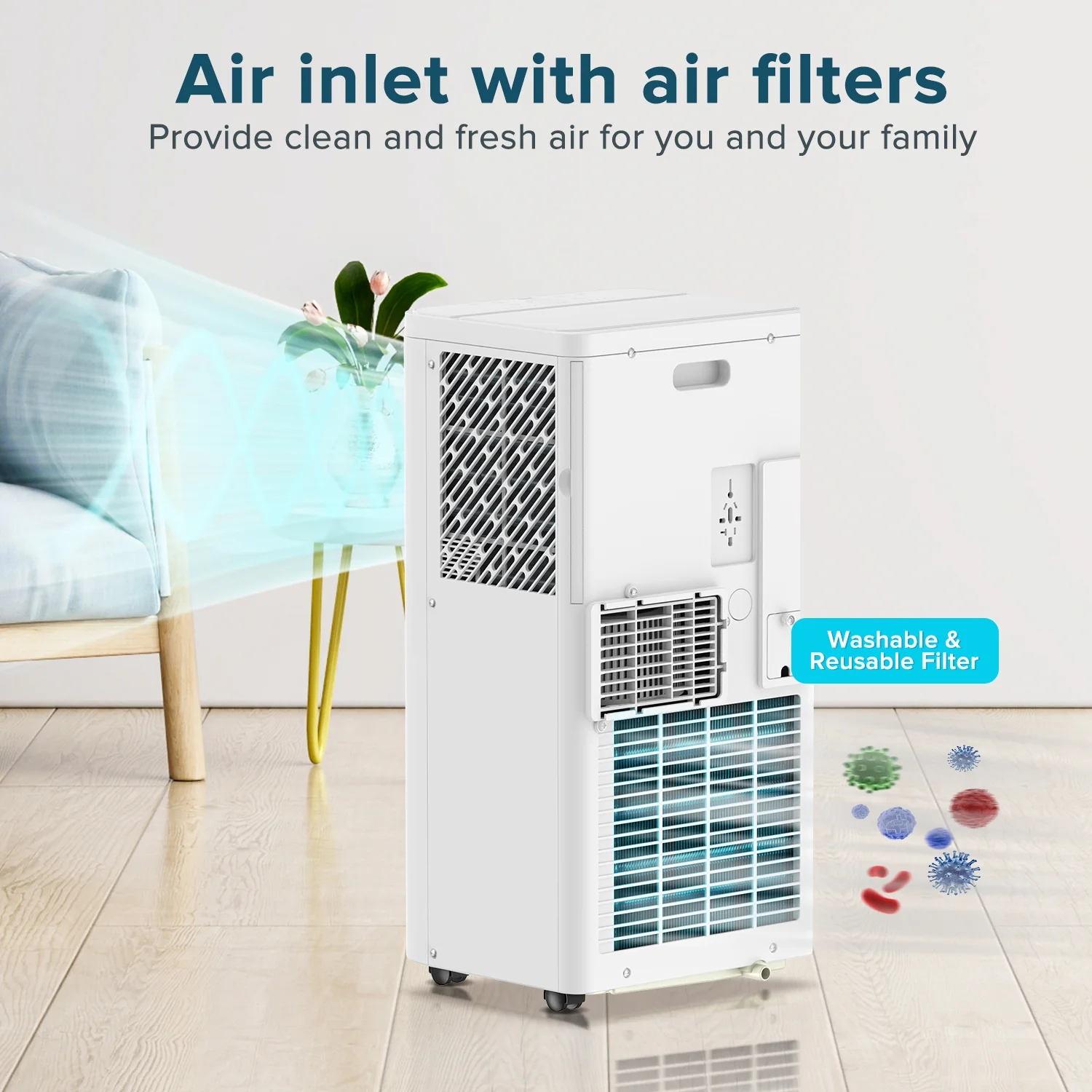 Auseo 5,000 BTU(8,000 BTU ASHRAE) Portable Air Conditioners, 3 in 1 Modes, Remote Control & Window Kit, Quiet AC Unit for Room/Office-White