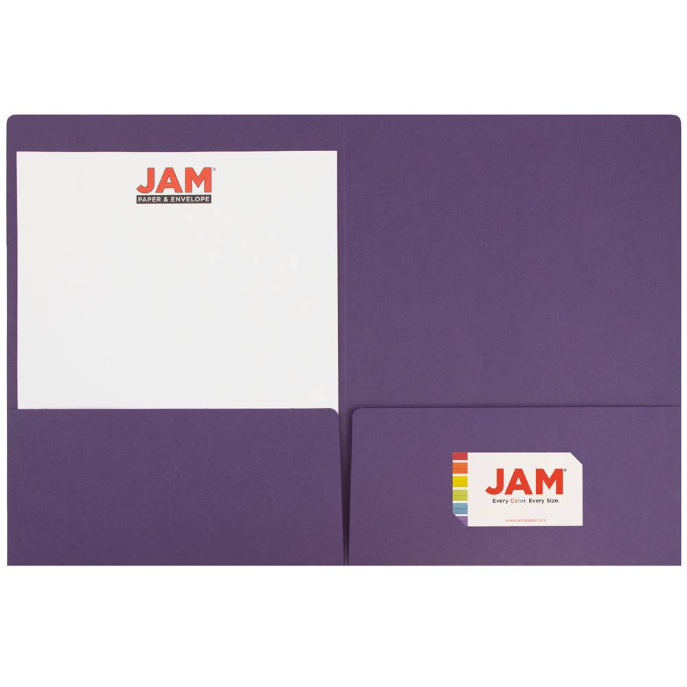 Jam Matte Two Pocket Folders, Dark Purple, 50/Pack, Size: 9 x 12