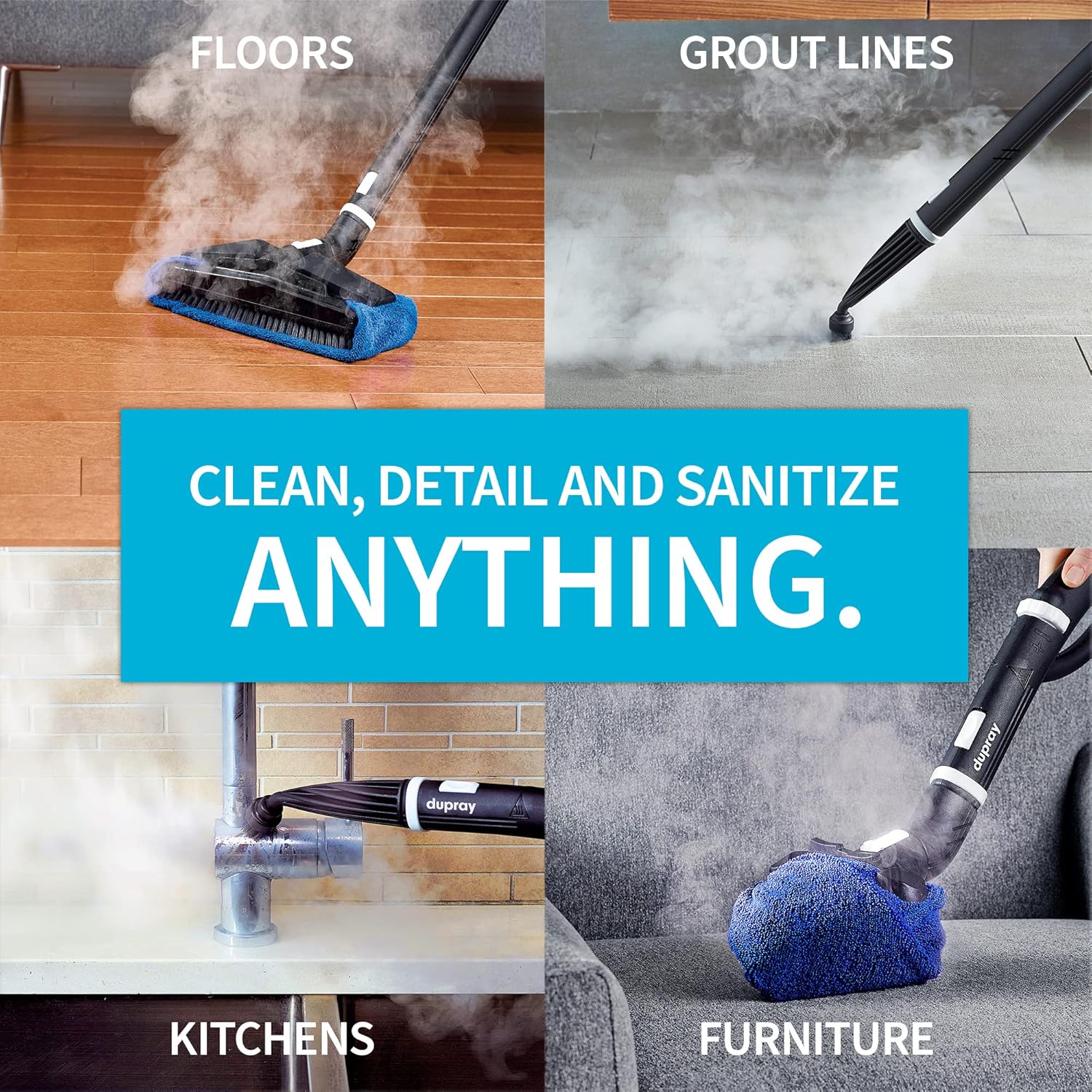 Dupray One Plus Steam Cleaner- Most Powerful Home and Professional, Chemical Free, Disinfecting, Portable Steamer for Cars, Floors, Grout, Tile, Windows, Furniture and made in Europe.