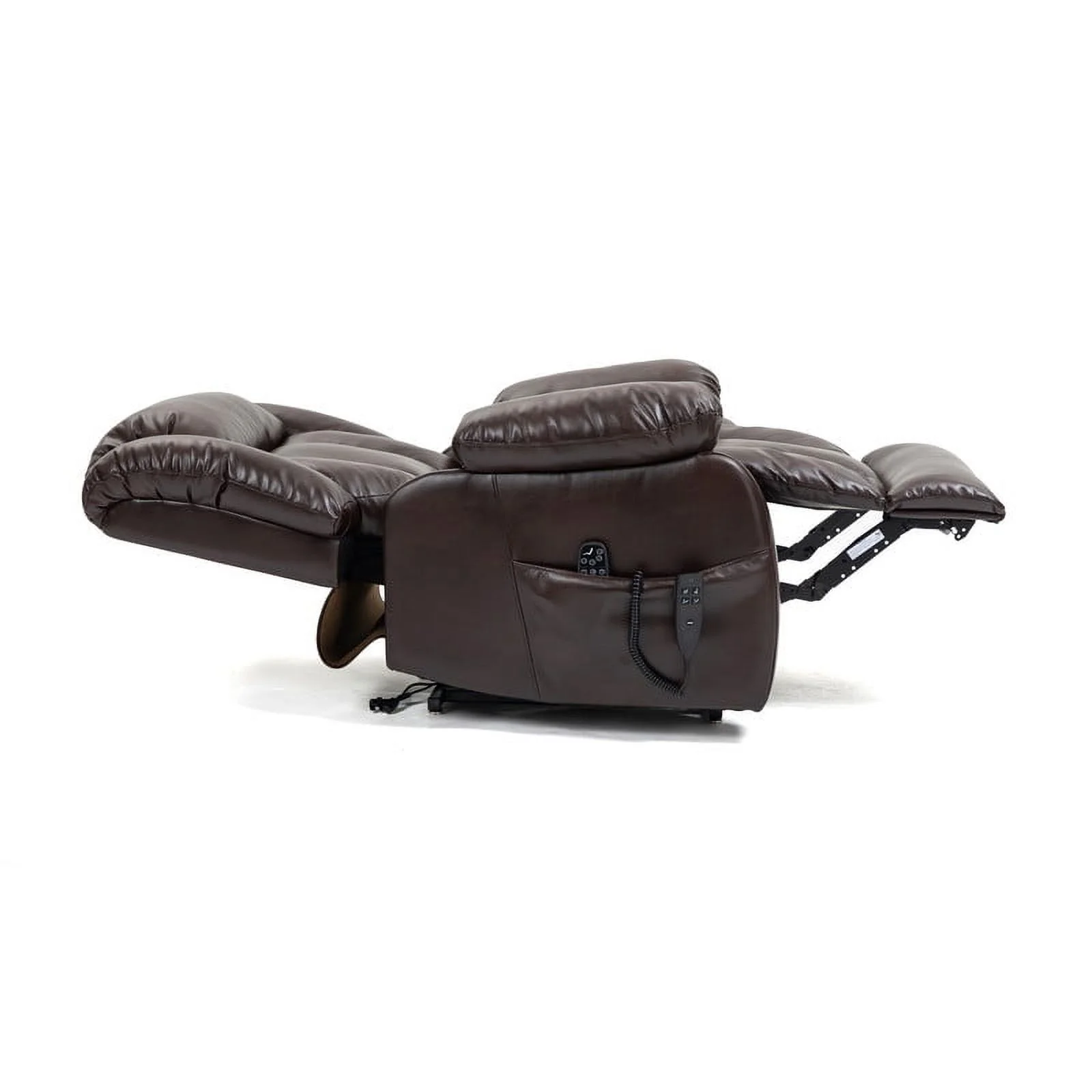 Oversized Dual Motor Lay Flat Power Lift Recliner Chairs for Elderly Adults,Deep Brown Leather Electric Recliners Chair with 8-Point Vibration Massage Lumbar Heating,2 Side Pocket,23" Seat Width