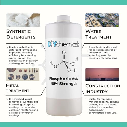 DIYChemicals Phosphoric Acid 85% – Rust Remover, Wood Stain Remover, pH Control, High Purity Orthophosphoric Acid for Metal, Fertilizers - Made in USA