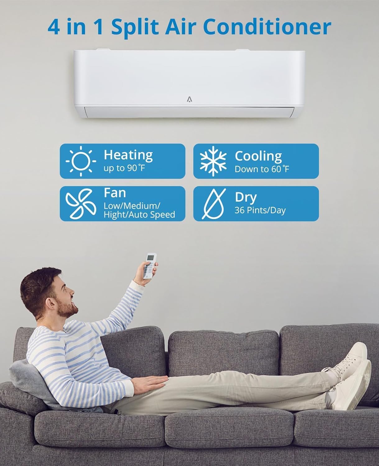Split Air Conditioner 12,000Btu, ACONEE Split AC/Heating System 23 SEER Split-System Air Conditioner Inverter Wall Mount Ductless Split A/C, Cools Up to 750 Sq. Ft, Full 16.4 ft Installation Kits