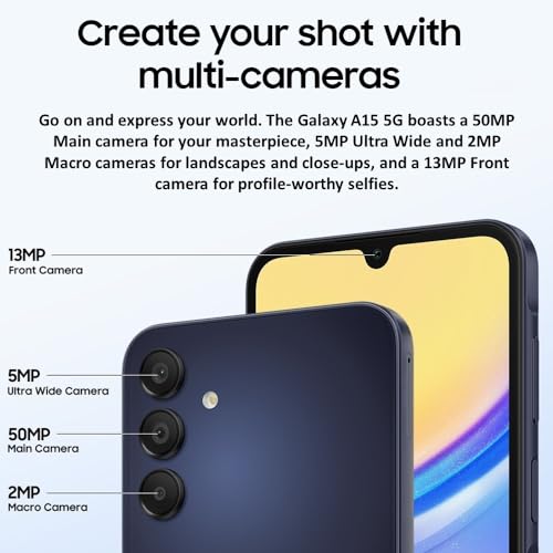 Samsung Galaxy A15 5G (SM-156M/DSN), 128GB 6GB RAM, Dual SIM, Factory Unlocked GSM, International Version (Wall Charger Bundle)