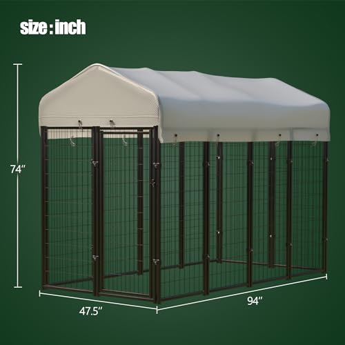 12 Panels Large Dog Kennel Outside Outdoor with Roof Heavy Duty Dog Kennel Outdoor Indoor Dog Playpen Enclosure Pet Pen House Fence Yard Yard for Small Medium Large Dogs 8'x4'x6'