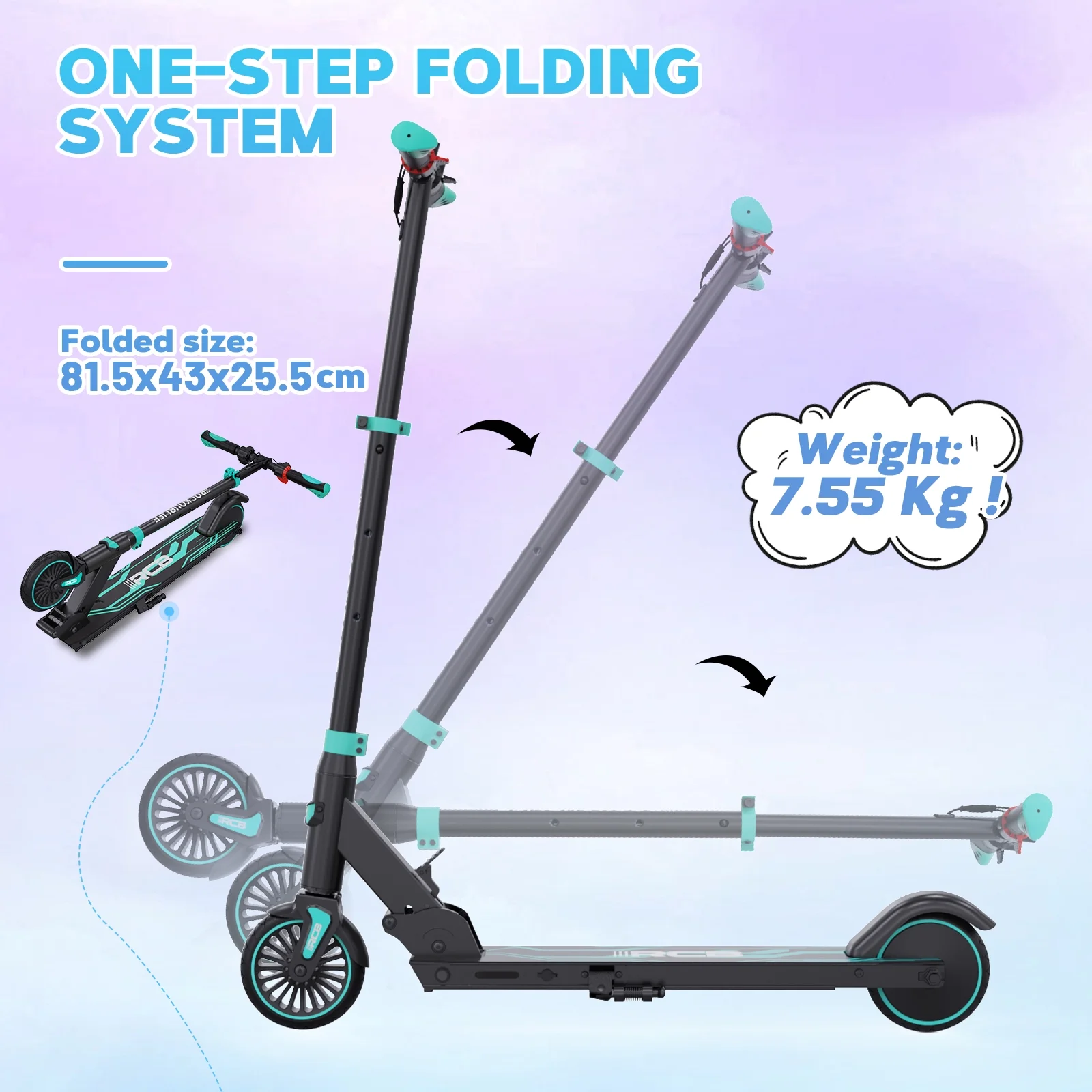 RCB Electric Scooter for Kids Ages 8+, Lightweight and Foldable, Max 10 Miles & 12.5Mph, Double Brake, Adjustable Height Anti-Slip Handlebars,Blue - Curated Treasures Market