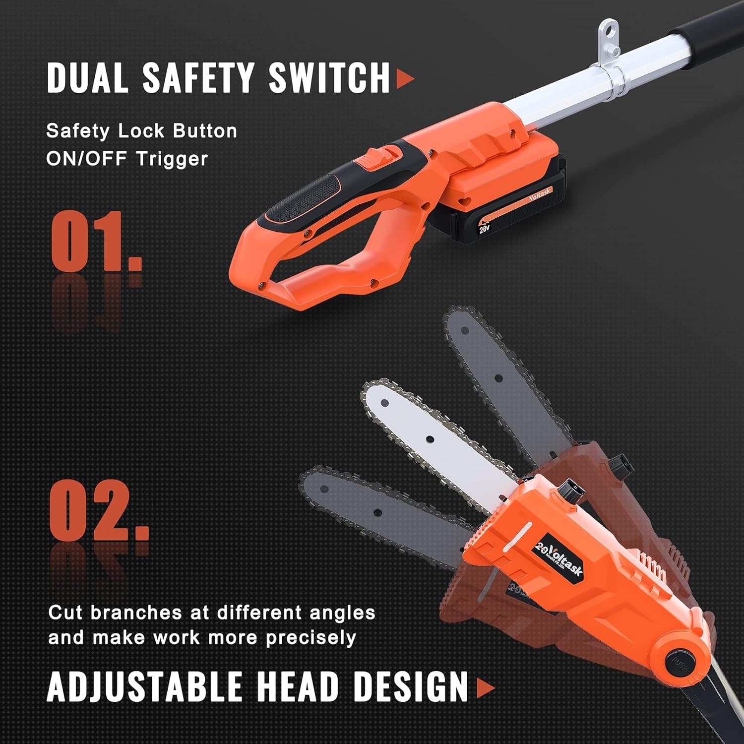 Voltask Cordless Chainsaw, 20V 10-Inch Electric Chainsaw with Auto Chain Tension & Lubrication (20V 8'' 2.0AH)