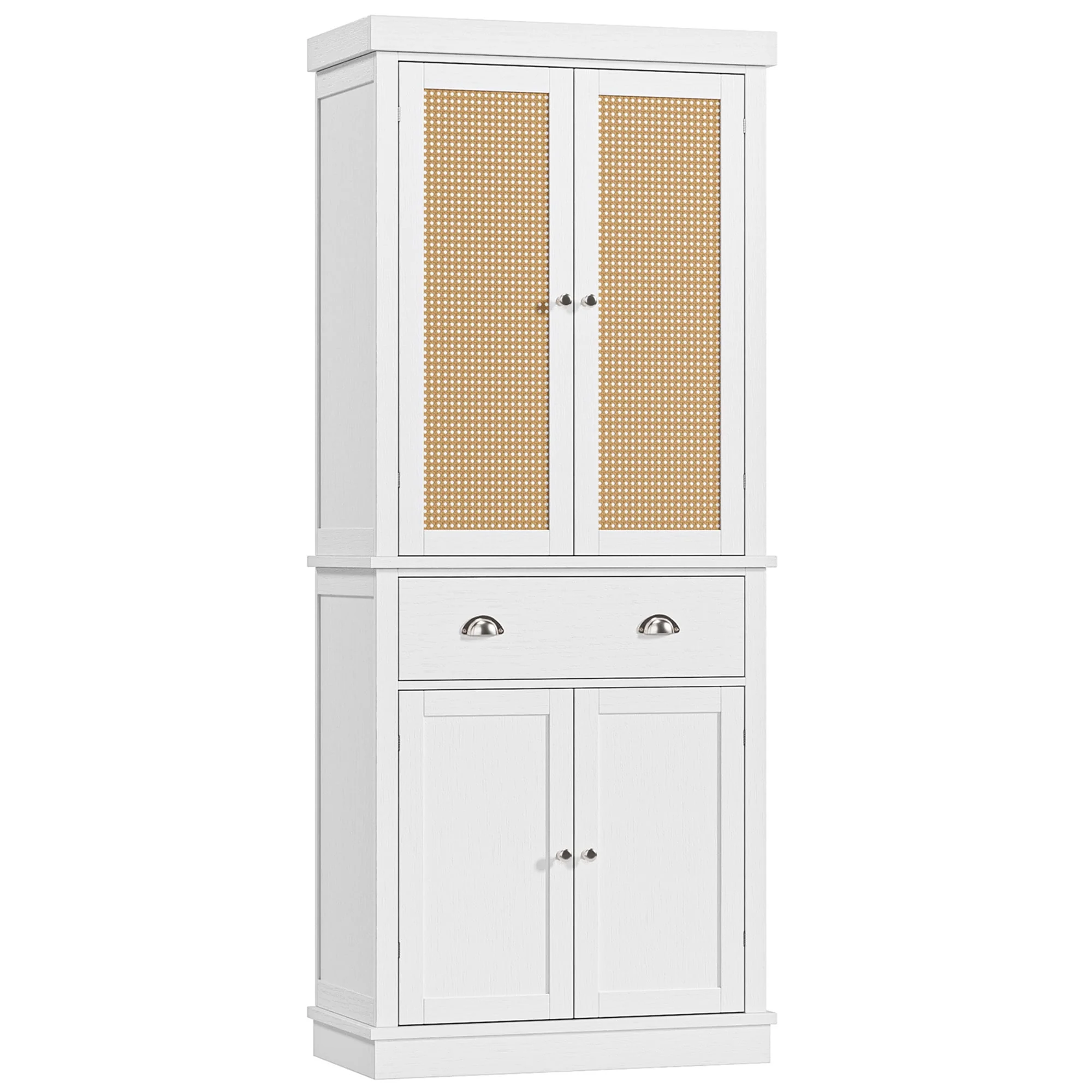 Homfa 72.4'' Tall Kitchen Pantry with 4 Doors, Large Drawer Shelves Wood Storage Cabinet for Dining Room Living Room, White
