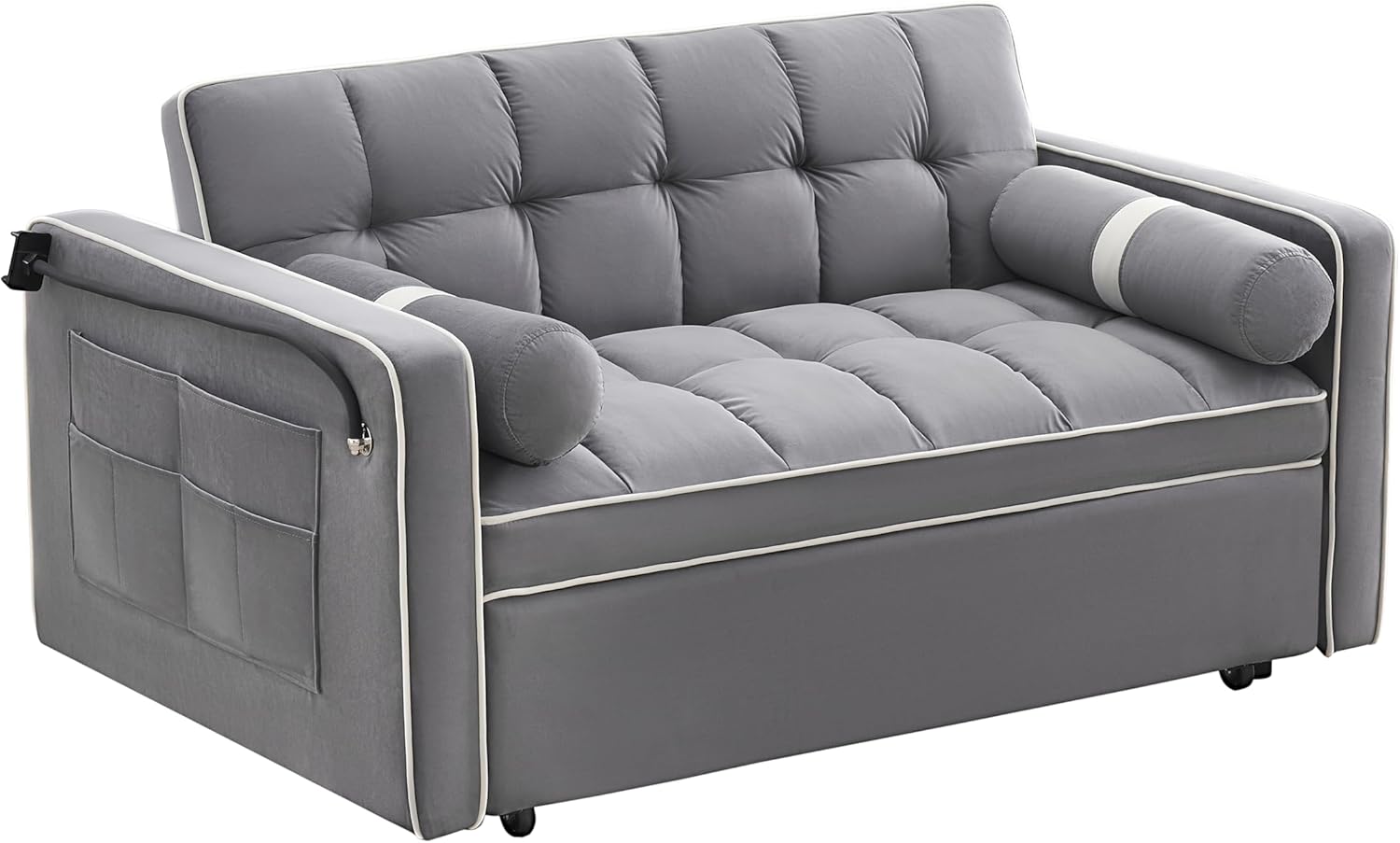 Furniture Sets 3 in 1 Sleeper Sofa Pull Out Bed,Modern Velvet Convertible SofaBed,55" Loveseat w/Adjustable Backrest/Pillows & Side Pockets for Small Space,Living Room,Apartment, 55'', 09-Gray