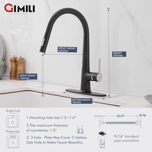 GIMILI Touchless Kitchen Faucet with AC Adapter, Brushed Nickel Motion Sensor Hands Free Smart Single Handle Kitchen Sink Faucet with Pull Down Sprayer