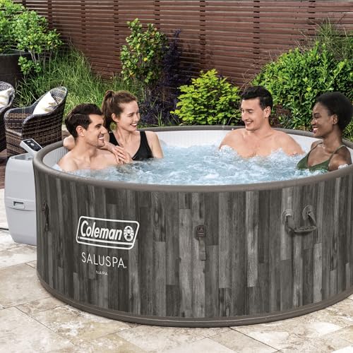 Coleman SaluSpa Napa AirJet 2 to 7 Person Inflatable Hot Tub Round Portable Outdoor Spa with 180 Soothing Jets with Cover, Gray