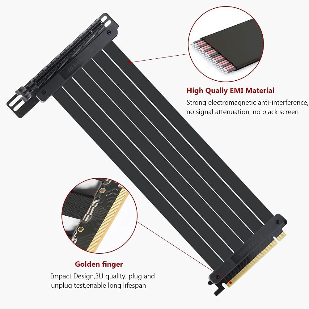 Qingsea Pcie Riser Extension Cable PCI-E 4.0 x 16 Vertical GPU Mount Cable High Speed PCI Express Riser Card 90 Degree for Computer Riser Cable(25CM)