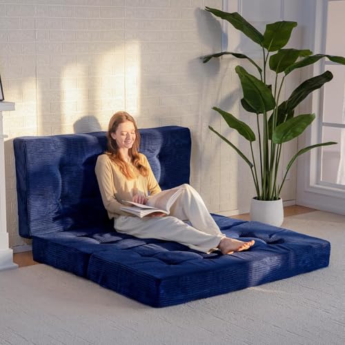 MAXYOYO Tri-Fold Mattress, 6 Inch Tufted Folding Mattress Full Foam Bed, Foldable Floor Mattress Guest Bed Mattress Topper Portable Camping Sleeping Bed with Corded Fabric, Black, 53"x75"