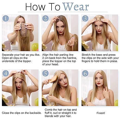 Hair Toppers for Women Real Human Hair No Bangs 7 * 13 CM Silk Base Clip In Topper Hairpieces Wiglet Top Hair Pieces for Women With Thinning Hair -18 Inch Dark Blonde