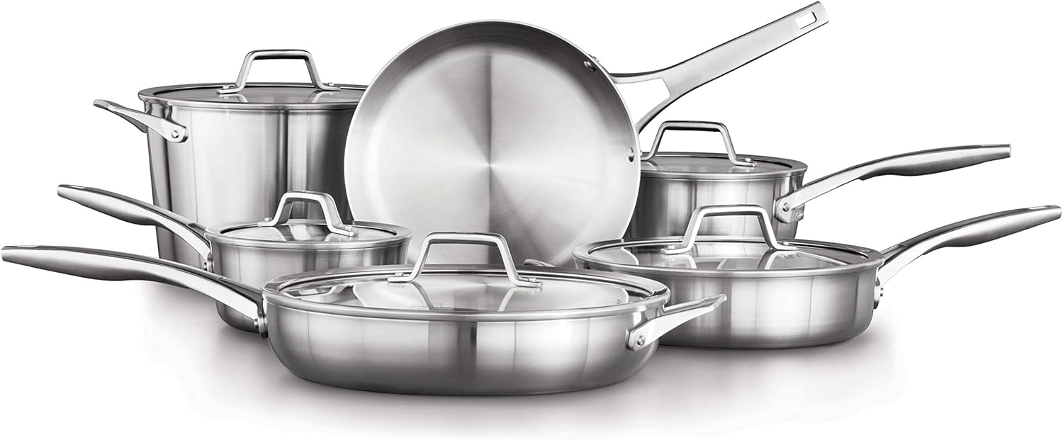 Calphalon Premier Stainless Steel Pots and Pans, 11-Piece Cookware Set