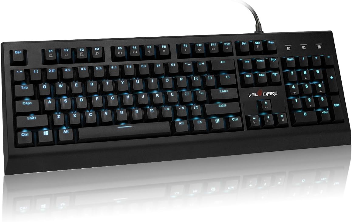 Wireless Mechanical Keyboard Ergonomic, Velocifire VM02WS 104-key Full Size with Brown Switches White Backlit & High Battery Lasting for Copywriters, Typists, Programmer(Black)