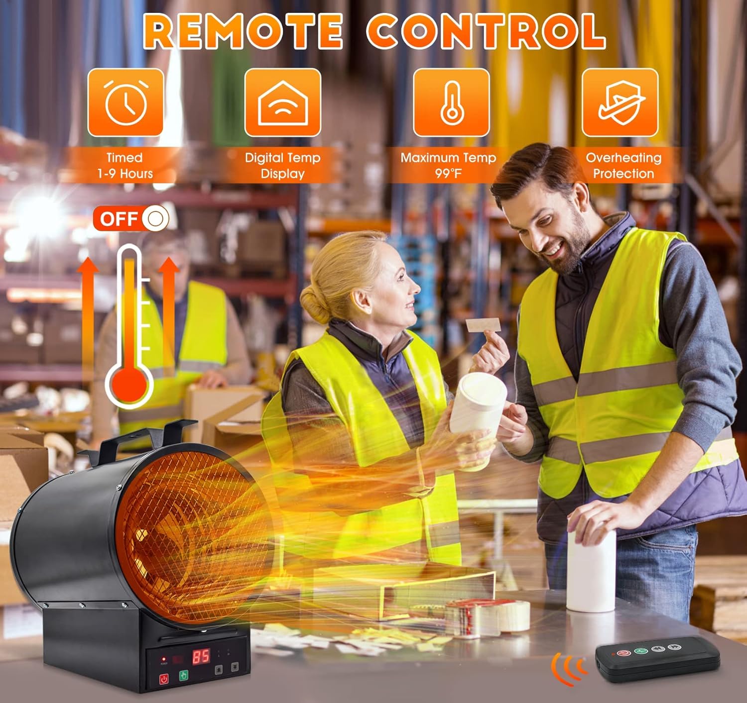 Electric Garage Heater with Full-Function Remote, TONINGIO 240-Volt Digital Fan-Forced Wall/Ceiling Mount Heater w/Bracket and Thermostat, 9-Hour Timer