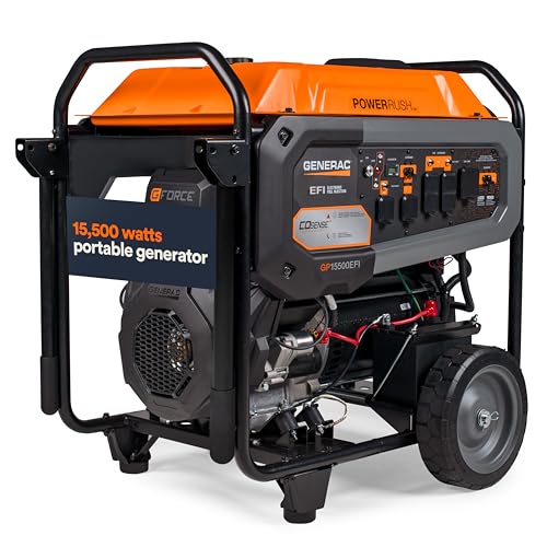 Generac 8,000-Watt Gas-Powered Portable Generator - Electric Start with COsense - PowerRush Advanced Technology - Reliable Power for Emergencies, Recreation, Home - 49 State Compliant - Orange/Black