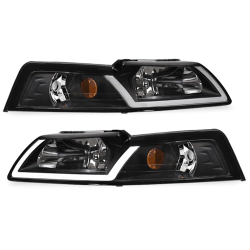 7422440591543 Compatible With 1999-2004 Ford Mustang Switchback Sequential LED Strip Bar Chrome Housing Headlights With Amber Reflector