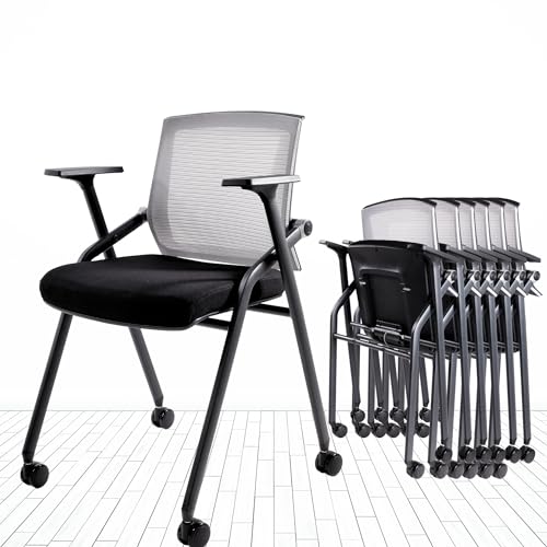 BLANEDUO Conference Room Chairs Sets, Folding Office Desk Chair with Lumbar Support and Sliding Armrest, Stackable Office Guest Chairs & Reception Chairs