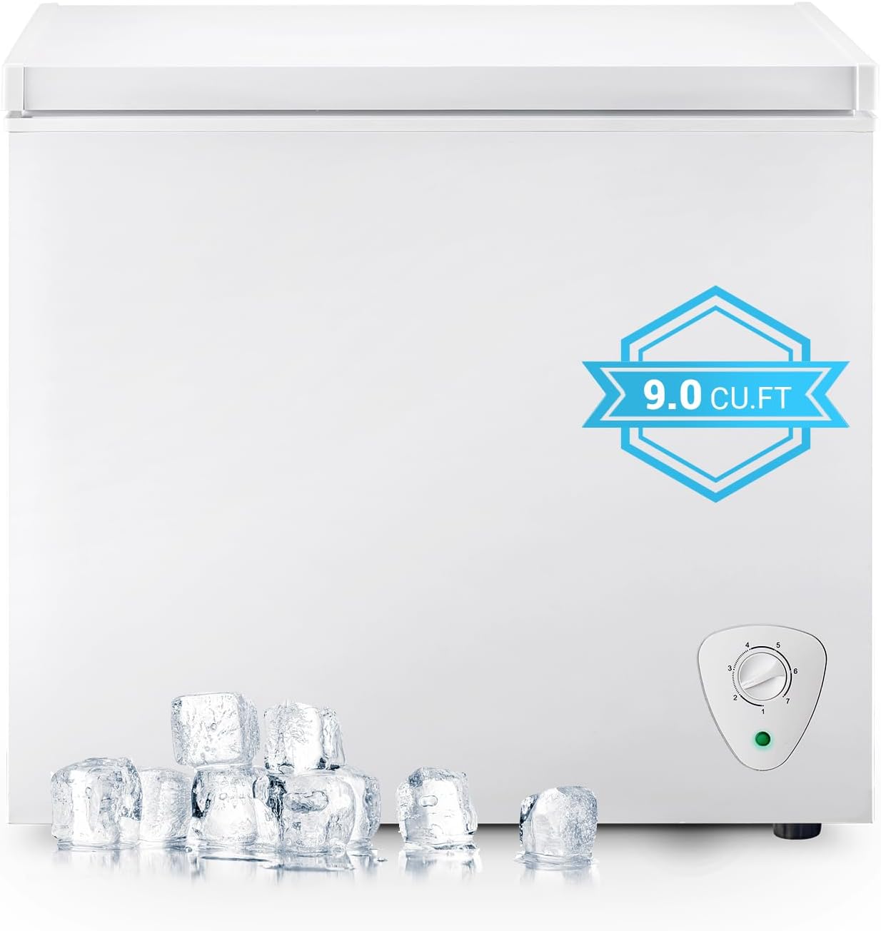 Chest Freezer 9.0 cu.ft Compact Freezer Top Door, White Deep Freezer Low Noise Manual defrost 7-grade Temperature Control with Removable Basket, Applicable to Kitchen Office Dorm