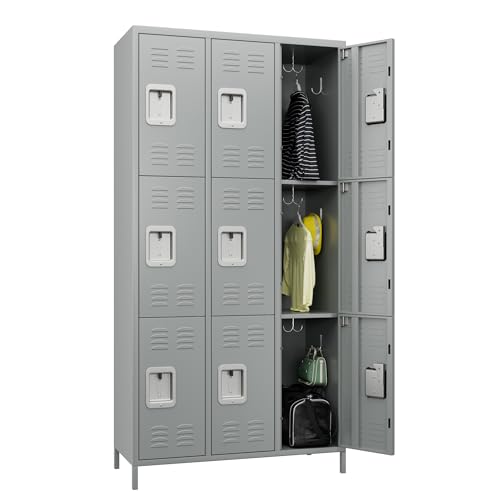 METAN Metal Storage Locker for School Office Gym Bedroom, 12 Doors Locker Cabinet for Employees, Industrial Steel Storage Locker with 12 Hooks, Assembly Required (12 Door-Light Gray)