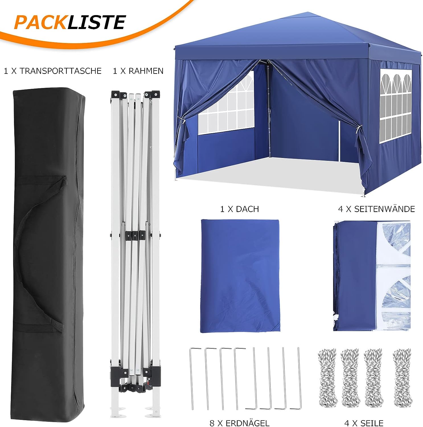 COBIZI 10'x10' ft Popup Canopy Waterproof Canopy with 4 Sidewalls Outdoor Commercial Instant Shelter Beach Camping Canopy Tent for Party, Blue