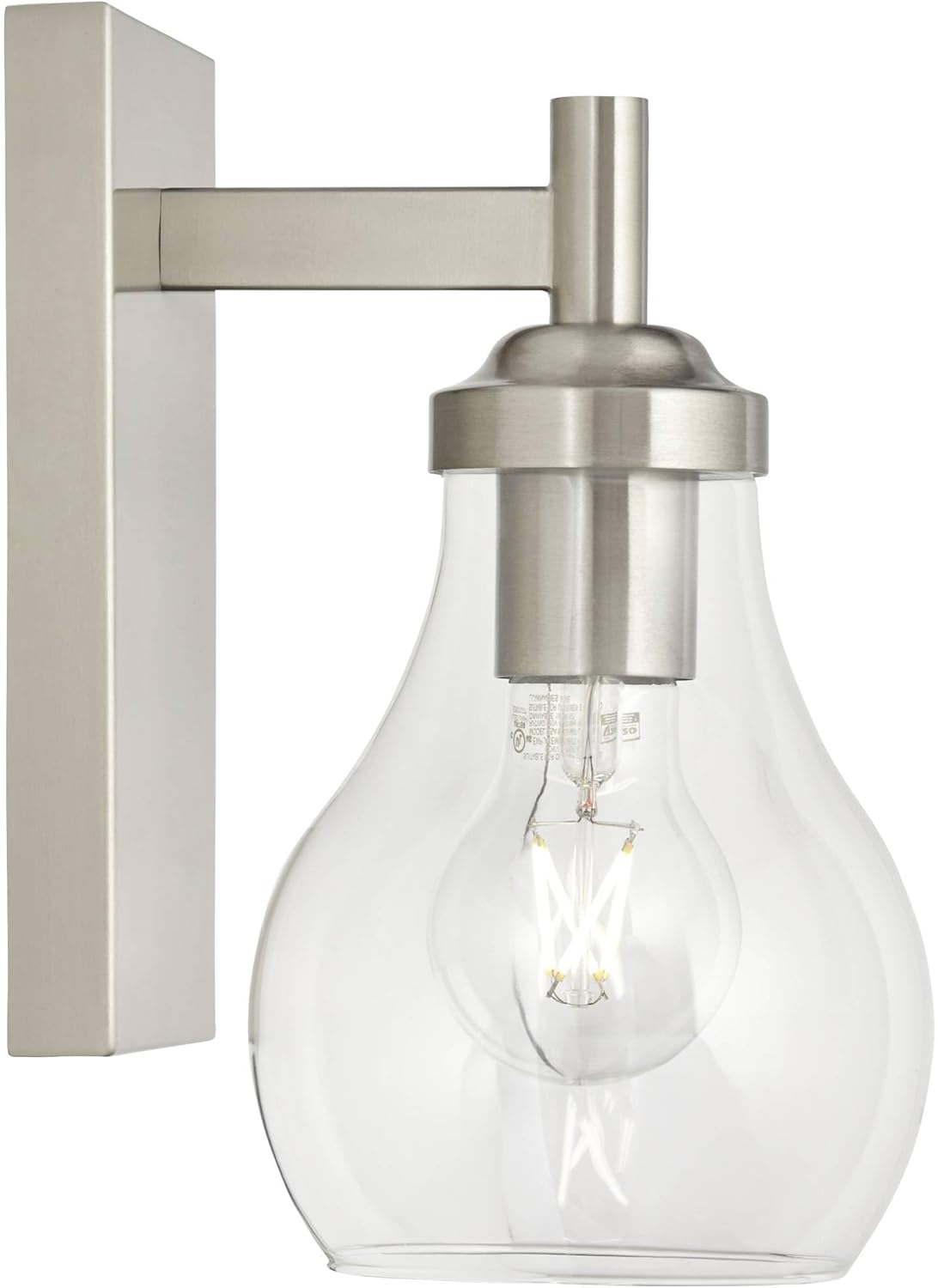 Possini Euro Design Danvers Modern Wall Light Sconces Set of 2 Brushed Nickel Hardwire 5" Fixture Clear Globe Glass for Bedroom Bathroom Mirror Vanity House Living Room Home Hallway Dining Kitchen