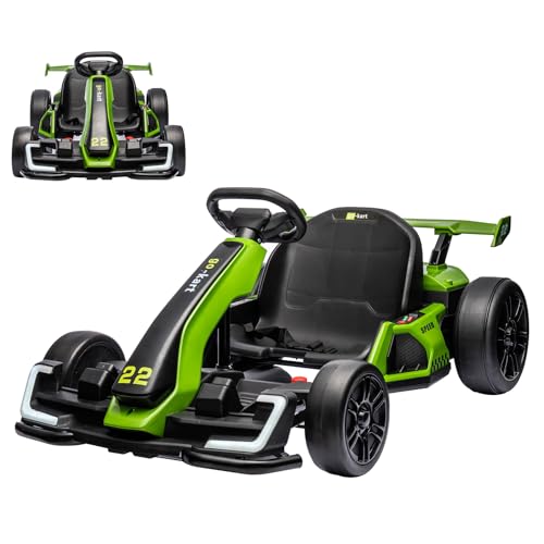 24V Electric Go Kart for Kids，Powerful Drift Kart with Adjustable Seat, 2x150 Motor, 8.5 Mph Speed, 4 Speed Modes, Led Lights, Music, and Honking Horn for Ages 6-12,Red