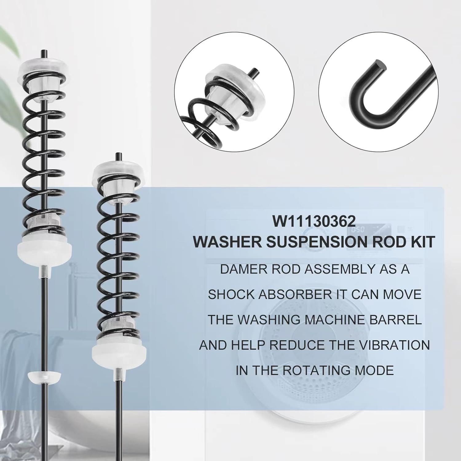 W11130362 Washer Suspension Kit - Compatible with Whirlpool,May-tag,Ken-more,Amana,Washing Machine - Fit WTW5000DW0, WTW5000DW2, MVWC565FW0, 11022352510, WTW4800XQ2, WTW4800XQ4, AP5971398