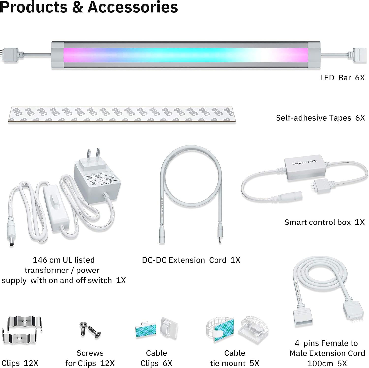 LED Smart Under Cabinet Ligts RGB Multi Color Compatible with Alexa, Google Home Voice Controlled Under Counter Strip Light App Control (6 Lights Bar Kit)