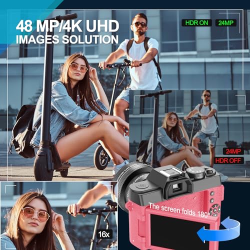 48MP Digital Cameras for Photography with WiFi & App Control,4K Autofocus Vlogging Camera for YouTube with 16X Zoom, Anti-Shake, 32GB TF Card, Dual Batteries, 52mm Wide Angle & Macro Lens (S100 Black)