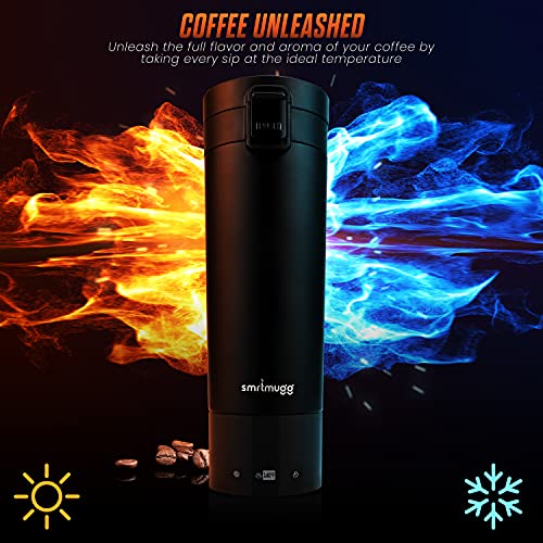 Heated Coffee Mug, All Day Battery Life, Battery Powered Travel Mug, Smart Mug, Great for Coffee and Tea, Fast Heating Technology, Portable Charger (Black 10 oz.)